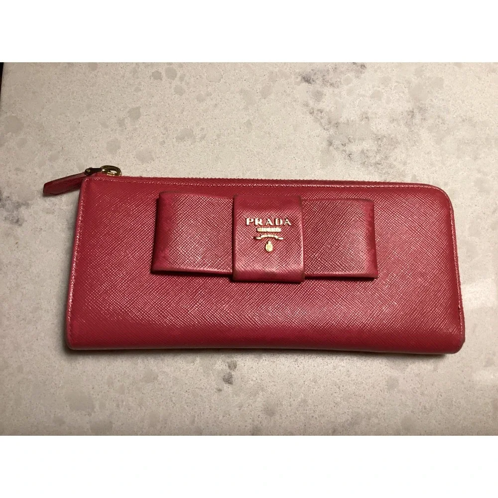 Prada Saffiano Leather Zip Around Wallet‎ Bow Accent Designer - Picture 13 of 13